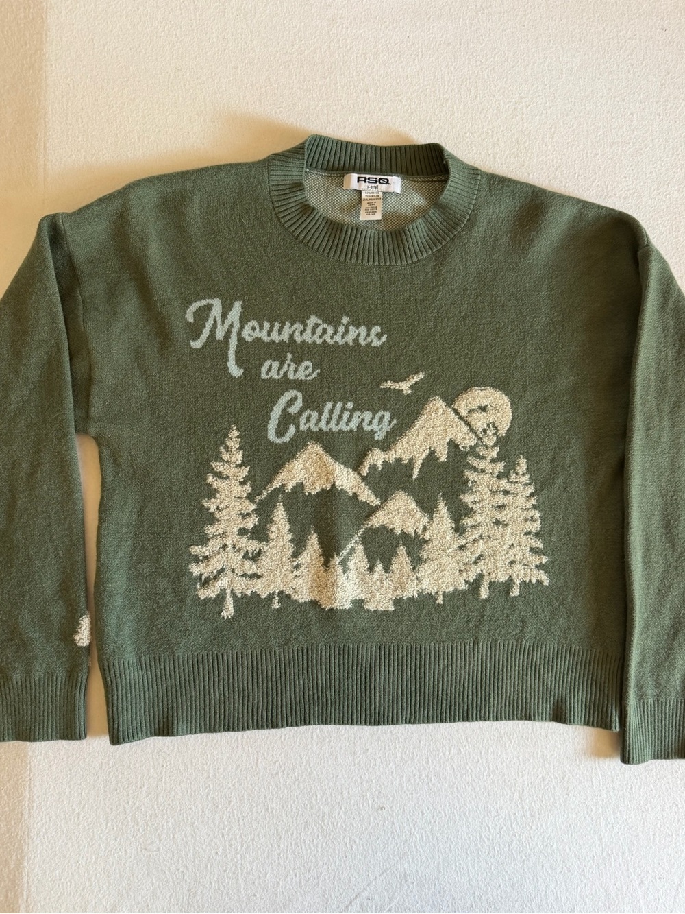 RSQ Mountains Are Calling Sage Green Knit Sweater XS